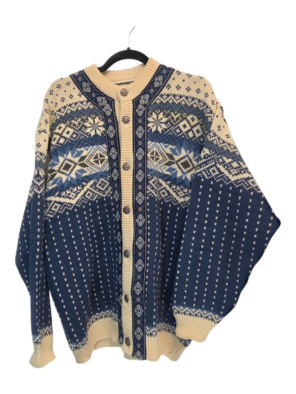 Vintage Norwear Icelandic Fair Isle Wool Knit Cardigan Sweater Size XL